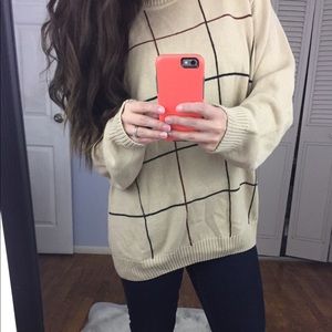 Plaid Crew Neck Sweater - Cream